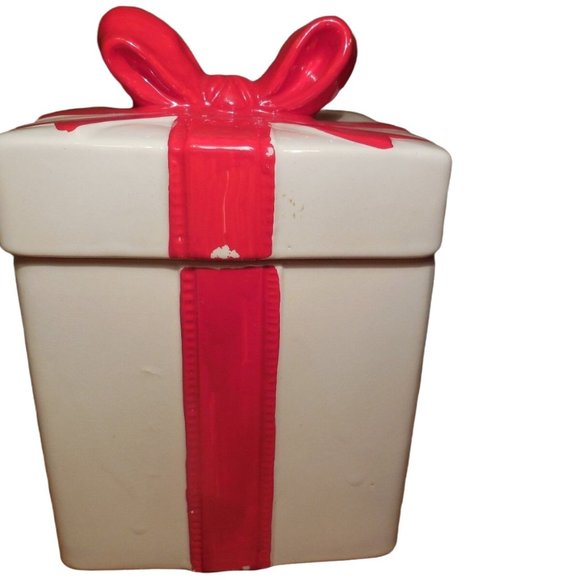 Holiday Cookie Box Cookie Jar  Gift with Red Bow - Japan -vintage - Picture 3 of 7